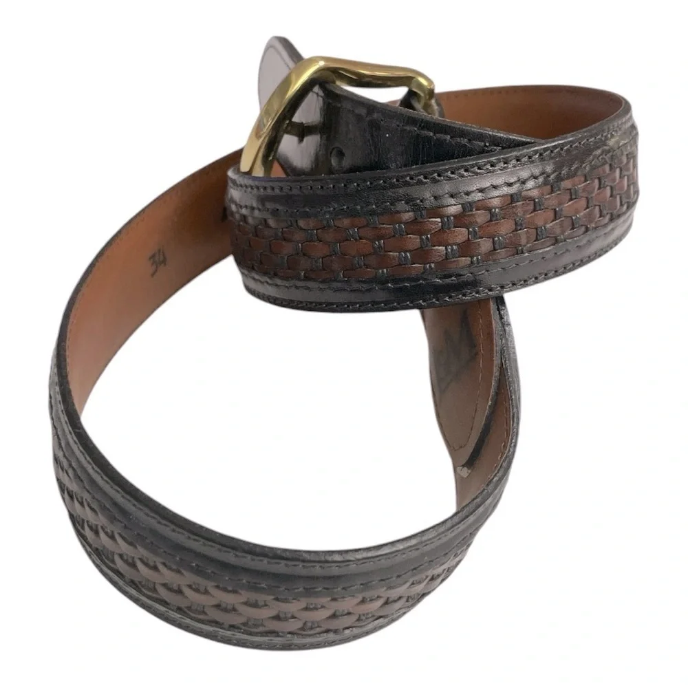 Johnston & Murphy Aniline Kipskin Shoulders Brown Leather Belt 5 Holes Size 34